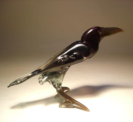 Glass Black Bird Raven Crow Figurine Blown Glass Handmade