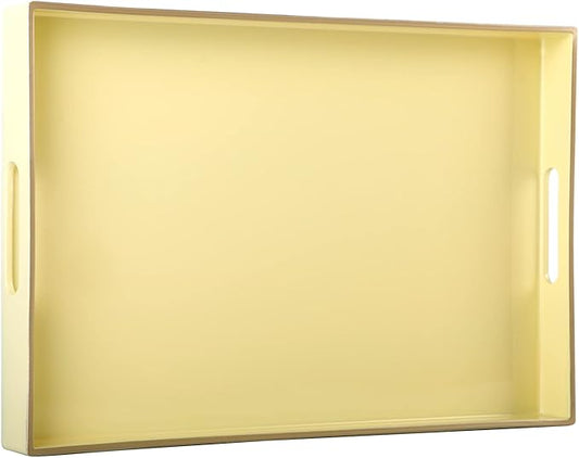 Zosenley Decorative Tray, Rectangular Plastic Tray with Handles, Modern Vanity Tray and Serving Tray for Bathroom, Kitchen, Ottoman and Coffee Table, 15.6" x 10.2"(Light Yellow)