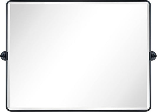 TEHOME Pivot Mirror Matt Black Tilt Bathroom Vanity Mirror Black Metal Framed Rectangle Horizontal Tilting Beveled Vanity Mirrors, Overall 44.12 x 30 inches (Mirrror 40 x 30 inches)