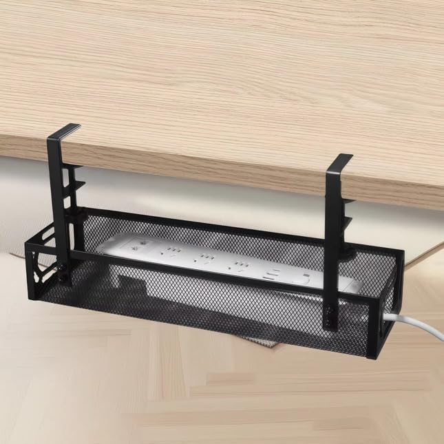 4-in-1 Clamp-On Cable Managment Tray-No Drill Wire Organizer for Desk, Side, Front, or Shelf Mount-Heavy Duty Metal Mesh by Prince Supply Co.
