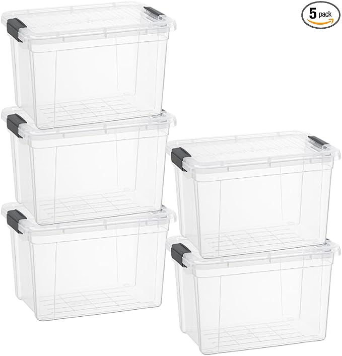 Superio Storage Bins with Lids- 5 Pack, 2.5 Qt Clear Boxes for Organizing, Stackable Plastic Containers- BPA Free, Non-Toxic, Odor Free, Organizer for Home, Office, Dorm