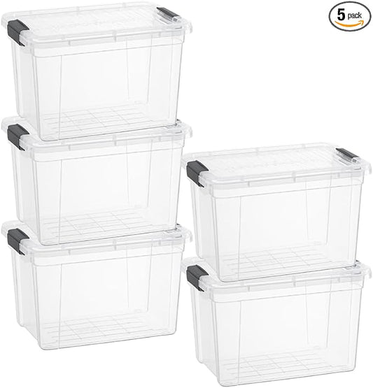 Superio Storage Bins with Lids- 5 Pack, 2.5 Qt Clear Boxes for Organizing, Stackable Plastic Containers- BPA Free, Non-Toxic, Odor Free, Organizer for Home, Office, Dorm