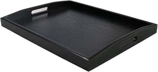 Serving Tray Black Large Food Tray Breakfast Tray Wood Butler Tray with Handle 17.77 x 13.72 x 1.78