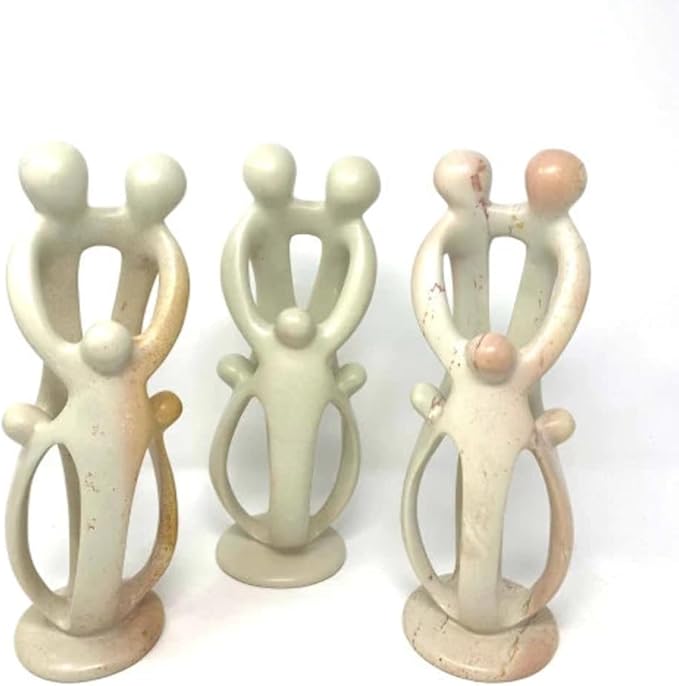 Global Crafts Natural 8-Inch Tall Soapstone Family Sculpture - 2 Parents, 3 Children