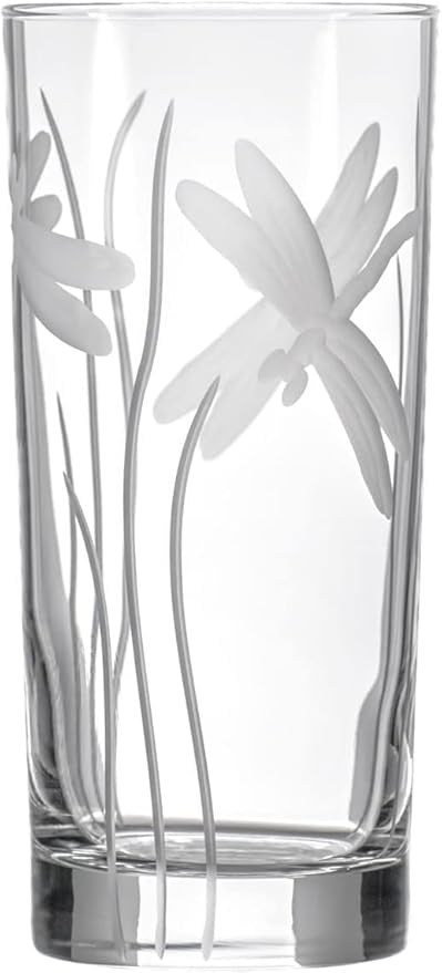 Rolf Glass Dragonfly Highball Glass 15 ounce - Set of 2 Cooler Glasses – Lead-Free Glass - Etched Drinking Glass with Heavy Base - Made in the USA