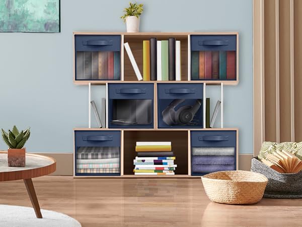 Sorbus 11 Inch Storage Bins with Clear Window - 6 Foldable Baskets for Organizing Clothes, Toys, Books - Sturdy Collapsible Fabric Storage Cubes with Handle - Storage Baskets for Shelves, Closets