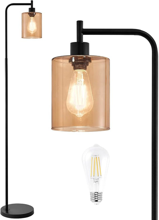 Oneach 66.5" Black Floor Lamps for Living Room with Glass Lampshade Tall Floor Lamp with LED Bulb Industrial Standing Lamp for Bedroom