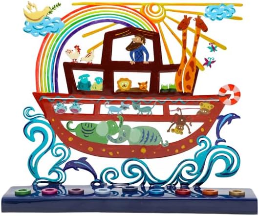 Yair Emanuel Menorah for Hanukkah | Colorful Hand Painted Design | Judaica Gift (Noah's Ark (HAY-6))