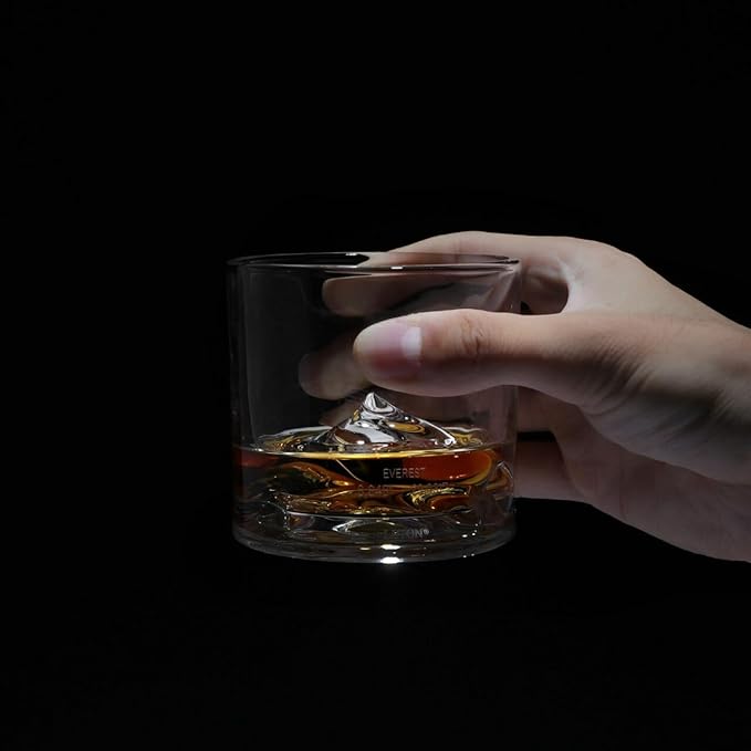 LIITON Mount Everest Heavy Crystal Whiskey Glasses Gift Set of 2, Thick Freezable Bourbon Glass 1lb Each, Premium Whiskey Gifts for Men, Frozen Crystal Chills Cocktails, 10 oz
