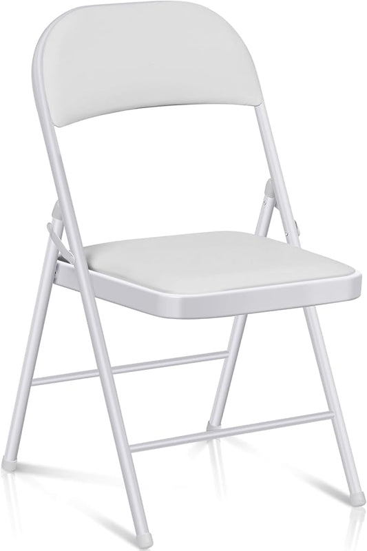 1 Pack Folding Chairs with Cushion Padded - Metal Chairs w/Comfortable Seats and Durable Steel Frame Foldable Chair for Indoor Outdoor Wedding, Party, Backyard & Office Events (White, 1 Pack)