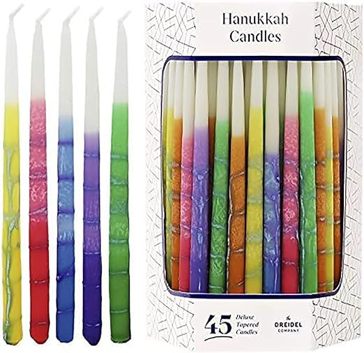 Dripless Hanukkah Candles, Multicolored Striped Deluxe Tapered Decorations, Chanukkah Menorah Candles for All 8 Nights of Chanukah, (10-Pack)