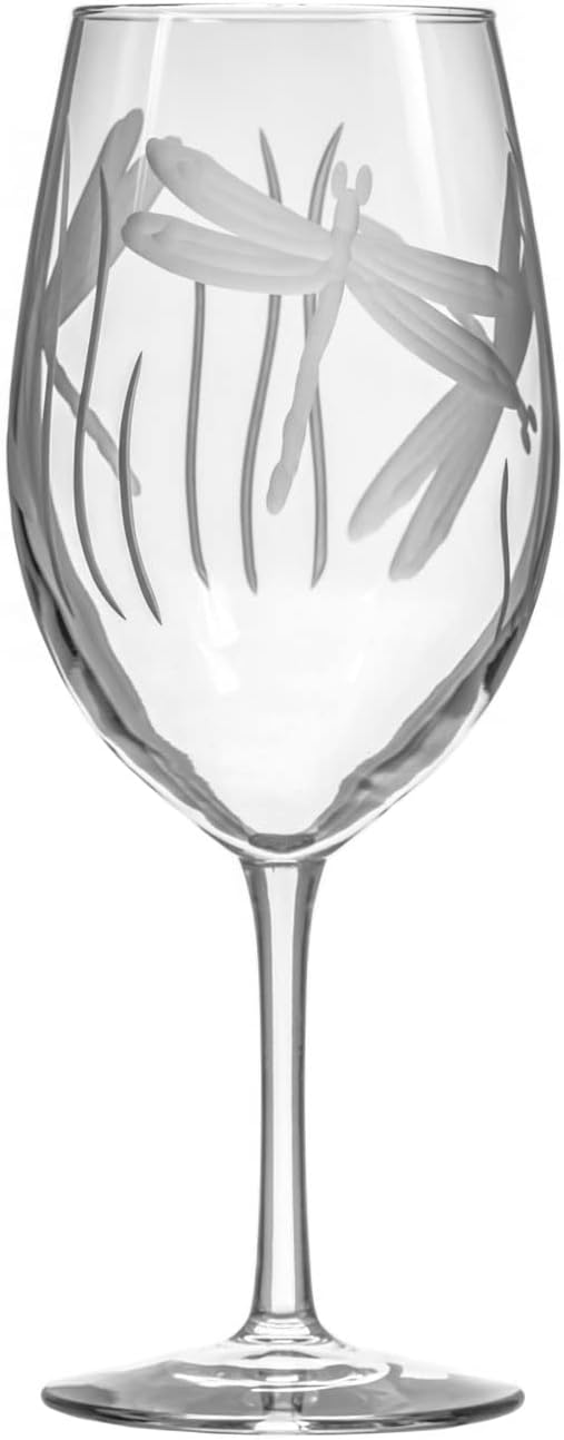 Rolf Glass Dragonfly All Purpose Wine Glass 18 ounce - Stemmed Wine Glasses Set of 4 – Lead-Free Glass- Etched Large Wine Glasses - Made in the USA - A Classic