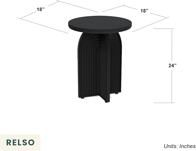 Relso Charon End Table - Round Black Mango Wood Side Table for Bedroom, Living Room | Small Nightstand, Versatile Bedside Table, Coffee Table | Modern Home Decor, Easy Assembly, Sturdy Accent Table