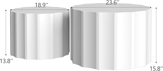Nesting Coffee Table Set of 2, Round Coffee Tables, Space-Saving Modern Circle Coffee Tables, Side End Table for Living Room, Bedroom, Balcony, Office, White