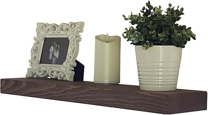 joelsantiques 24 Inch Wooden Floating Shelves for Wall - 24x10x2 in - Made of Natural Wood - Long Heavy Duty Rustic Wall Shelves for Bedroom - Perfect for Living Room, Kitchen - Medium Brown