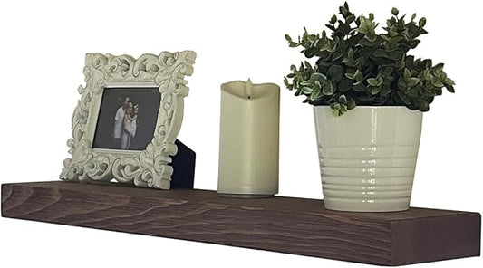 joelsantiques 24 Inch Wooden Floating Shelves for Wall - 24x10x2 in - Made of Natural Wood - Long Heavy Duty Rustic Wall Shelves for Bedroom - Perfect for Living Room, Kitchen - Medium Brown