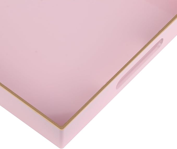Sturdy Acrylic Serving Tray with Handles-15.7x11.8Inch, Morden Plastic Rectangular Serving Tray for Coffee Table Bathroom, Ottoman, Home Decor (Rectangular - Pink)