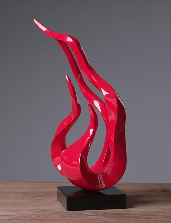 Abstract Sculpture Decor Modern Arts Flame Figurine Table Centerpiece Statue Polyresin Red 16.5 inch