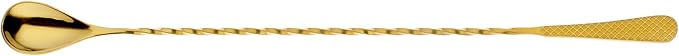 Barfly 13.2-inch Diamond Lattice Etch Bar Spoon, Gold Plated