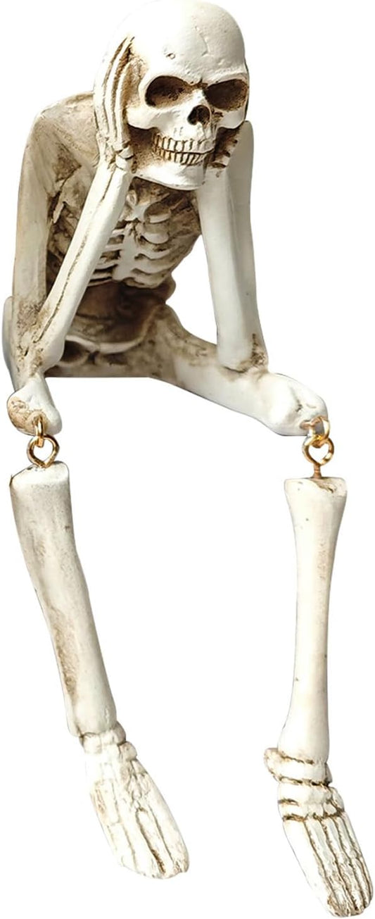 Halloween Skeleton Statues Set of 3 – See No Evil, Hear No Evil, Speak No Evil, Resin Skull Figurines for Gothic Home Decorations, Shelf Mantel Decor, Tabletop Halloween Decor Indoor (Hear no Evil)
