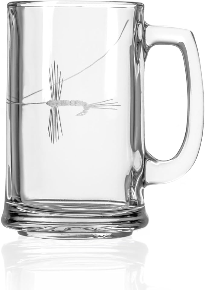 Rolf Glass Fly Fishing Beer Mug | Set of 2 15oz Beer Glasses | Diamond Wheel Engraved in the USA | Outdoor Lifestyle