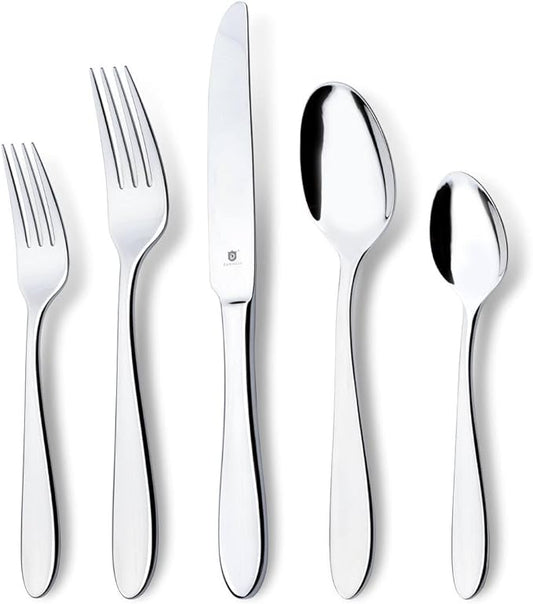 Modern Silverware Set, 18/10 Stainless Steel Flatware, Mirror Finish, Dishwasher Safe, Elegant Cutlery for Home and Dining, Built to Last (60-Piece, Razzoli)