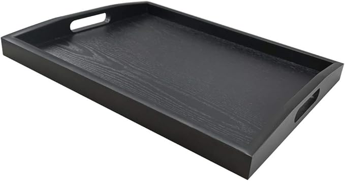 DILLMAN Serving Tray Large Black Wood Rectangle Food Tray Butler Tray Breakfast Tray with Handles (Medium)