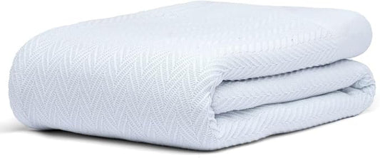 100% Cotton Herringbone Weave Blankets, 90"X90" Queen, Throw Blanket for Bed,All Season Cotton Blanket, Cozy Blanket,Throws Bed Blanket,Throw Blanket for Couch,Modern Home Decor -Light Blue