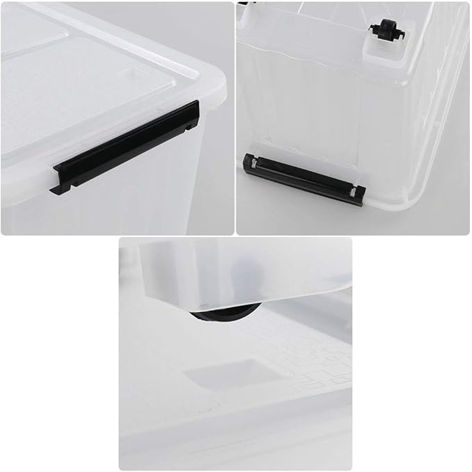 30 L Clear Large Storage Box, 4-Pack Plastic Storage Bins with Lids and Wheels