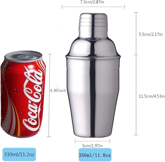 Zrorgons Stainless Steel Cocktail Shaker - Classic Martini Mixer with Built-in Strainer, Perfect for Home Bar or Bartender Gift - Compact and Portable 11.8oz (350ml) Size for Single Martinis