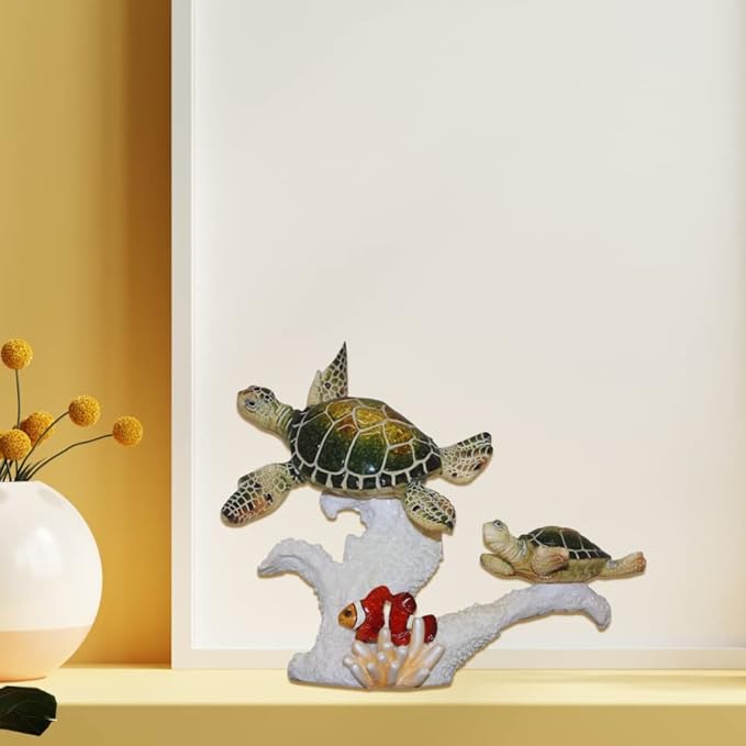 Comfy Hour Ocean Voyage Collection 8" Sea Turtle Figurine Beach Coral Coastal Theme Decoration, Polyresin