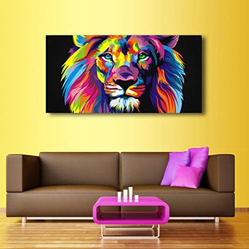 Animal Lion Pictures Wall Decor Art for Bedroom,Colorful Lion Canvas Wall Art Paintings for Living Room,Artwork Stretched and Ready to Hang,Size 24x48inches.