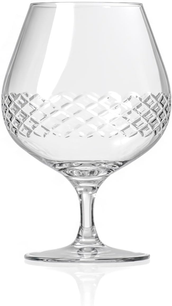 Rolf Glass Diamond Brandy Snifter | 22.5oz Cognac Glass | Lead-Free, Diamond-Wheel Engraved | Designed and engraved in the USA | Etched Crystal Glassware for Brandy, Cognac, Aged Spirits | Set of 4