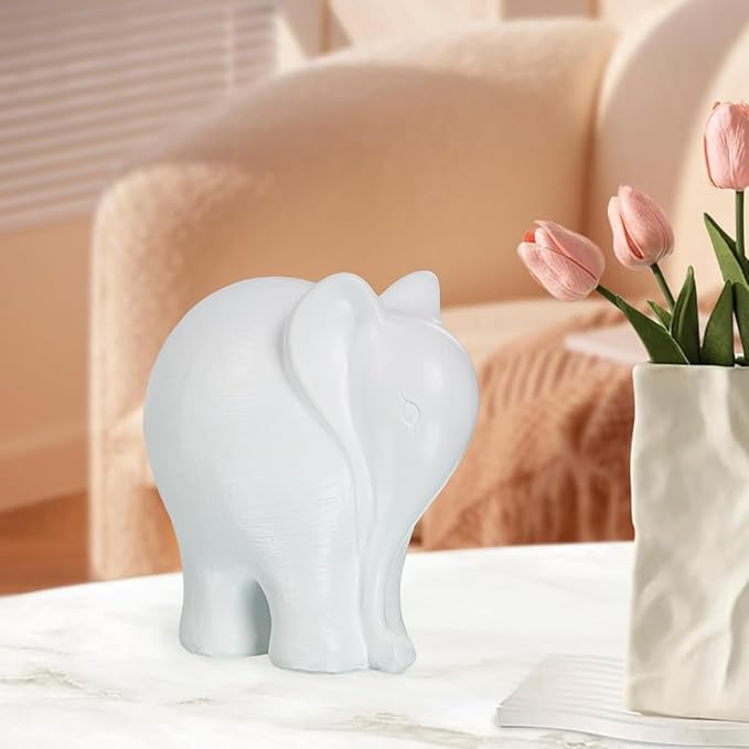 Modern Elephant Sculpture Office Desk Ornament/Bookshelf Decor/Living Room Centerpiece Minimalist Resin Home Decor (White)