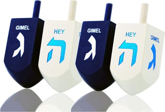 The Dreidel Company Hanukkah Extra Large Blue & White 3" Inch Wooden Dreidel Hand Painted, Includes Game Instruction Cards (Pack of 24 XL)