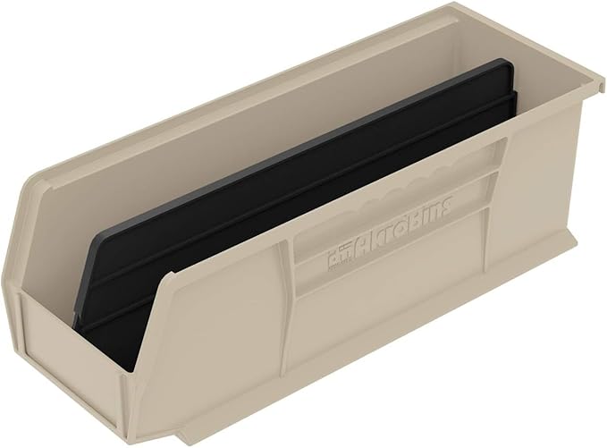 Akro-Mils 30234 AkroBins Plastic Storage Bins, Space-Saving Stackable Bins for Garage, Pantry, Craft Organization, 15" x 5" x 5", Stone, 12-Pack