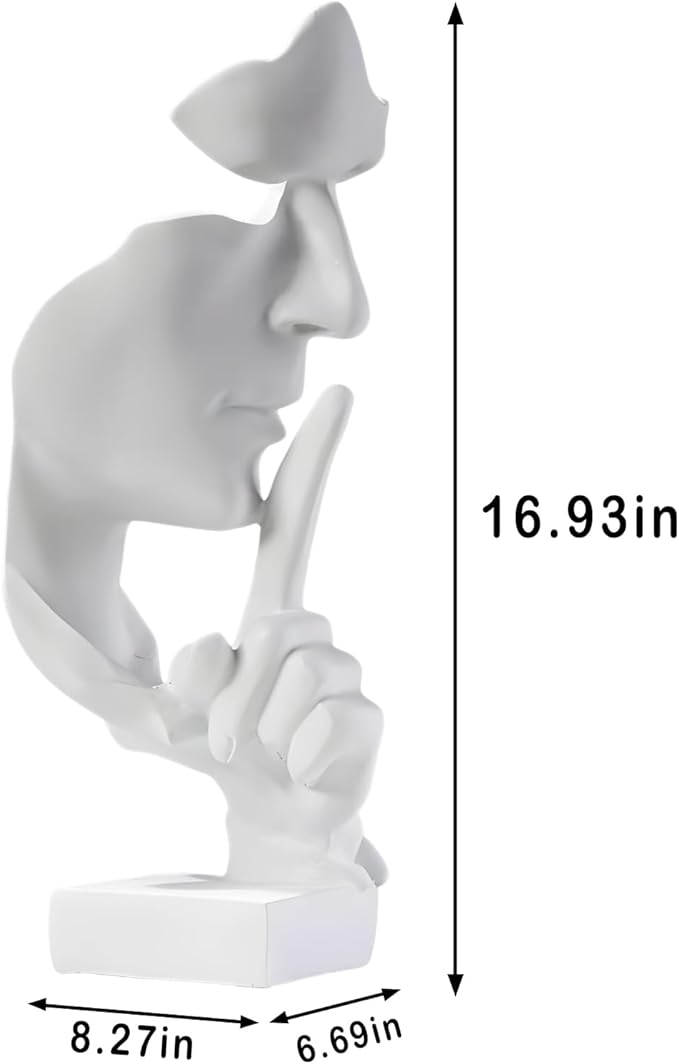 aboxoo Silence is Gold Thinker Statue, Modern and Simple Resin Things, Creative Abstract Figurine Sculptures for Entrance, Creative Room Home, Office Study, Piano Decor (Large White)