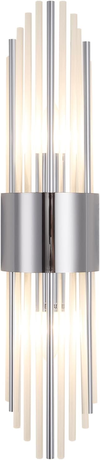 Modern Crystal Wall Sconce, Chrome Finish Wall Sconce, Made of Stainless Steel and Crystal Strip, 21.3 x 4.7 x 2.4 Inches, with 2 E12 Light Sources, Hardwired, Non-Rechargeable