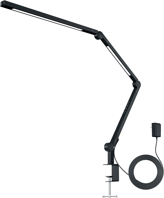 MediAcous LED Desk Lamp with Clamp, Dual Light Desk Lamp with Swing Arm, 4 Color Modes & 4 Brightness Metal Table Lamp, Eye-Caring Clip-on Lamp with Memory Function for Home Office Work Study