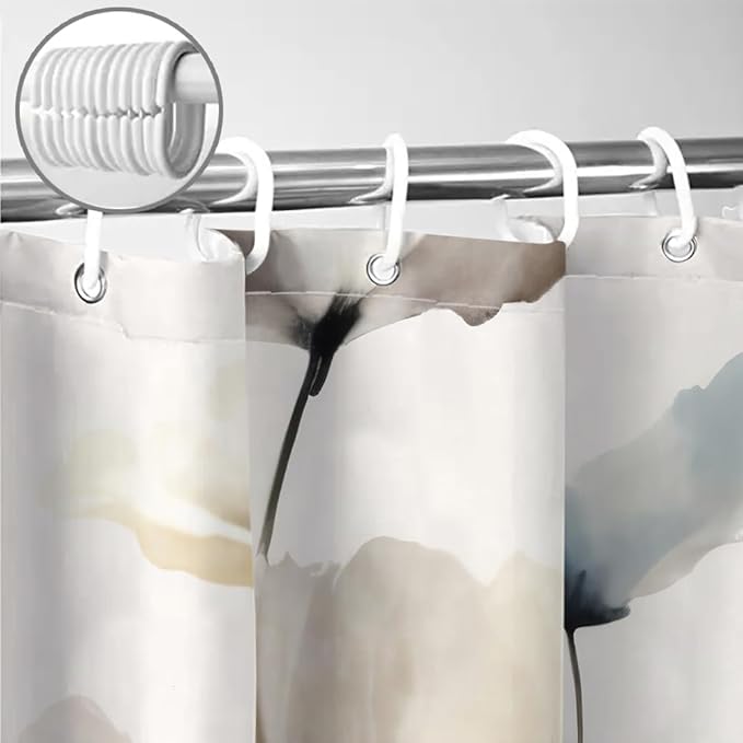Sanzugh Boho Floral Shower Curtain, Cream Tan Beige Blue Grey White Watercolor Flower Fabric Shower Curtains Set for Bathroom Decoration with Hooks 72 X 72 inch Cute Farmhouse Bath Decor