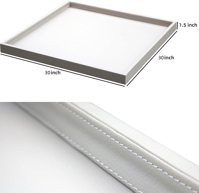 30 * 30 Inch Rectangular Ottoman Tray | Textured PU Leather, Waterproof & Heat-Resistant Storage for Coffee/Dining Tables, Sofa, Bed, Entertainment & Party (Tranquil Beige, 30 * 30in)