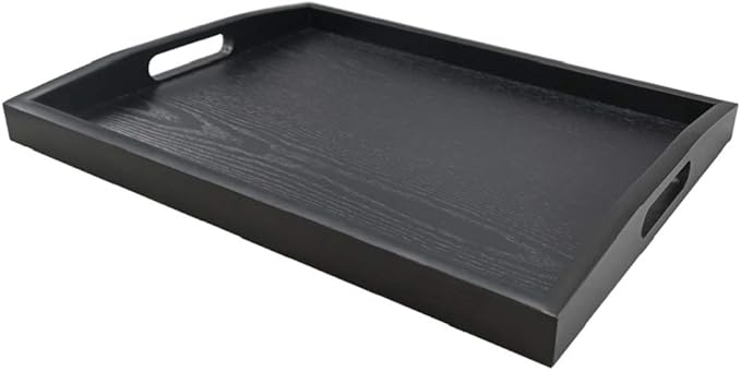 Rectangular Serving Breakfast Tray - Black Wood Tray Wooden Food Tray (Medium)