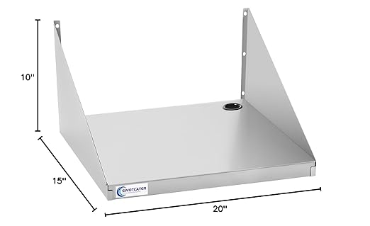 Stainless Steel Microwave Shelf, 15"x20" 180 lb Heavy Duty Metal Appliance Wall Mount Floating Shelving, Commercial Microwave Rack for Kitchen, Restaurant and Hotel