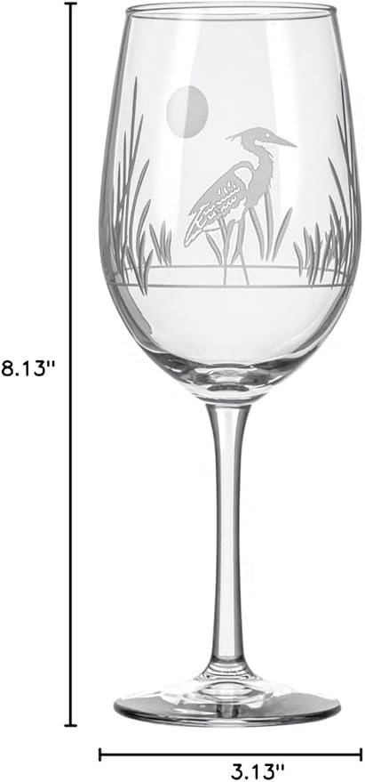 Rolf Glass Heron White Wine Glass | 12oz Stemmed Wine Glass | Lead-Free and Diamond-Wheel Etched | Proudly Made in the USA | Coastal Glassware | Set of 4