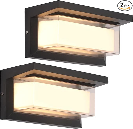 Dimmable Indoor Wall Light Fixtures,Outdoor Modern Wall Sconce Lights,3 Color 3000K/4000K/6500K Adjustable,24W Exterior Wall Lighting,Waterproof Outdoor Porch Light,2160LM Art Wall Light 2 Pack