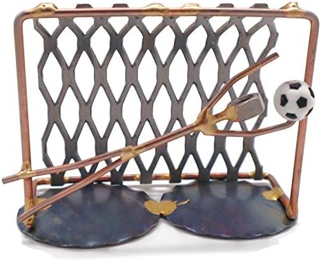 Soccer Goalie Net with Man Collectible Handmade Metal Art Figurine, Desk Accessories, Trophy, Boss Gift, Office Décor, Business Professional, Sports