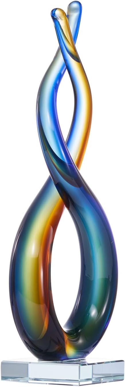 Luxury Lane Hand Blown Wave Sommerso Art Glass Scultpure 14.5 inch Tall