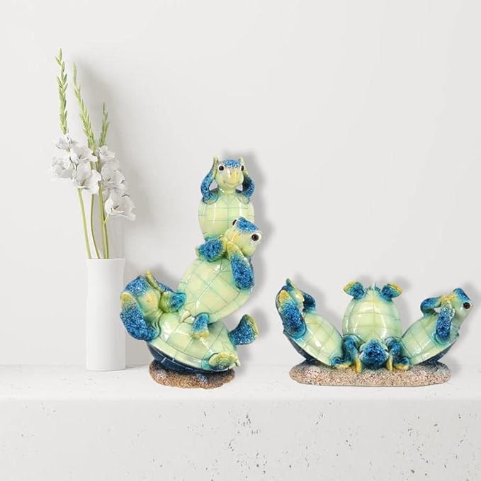 Resin Turtle Statue - Feng Shui Sea Turtle Figurine, Lucky Wealth Blue Aquatic Table Centerpiece, 6-Inch Decorative Sculpture for Home & Office