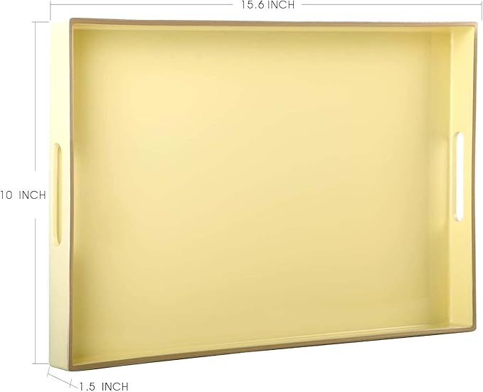 Zosenley Decorative Tray, Rectangular Plastic Tray with Handles, Modern Vanity Tray and Serving Tray for Bathroom, Kitchen, Ottoman and Coffee Table, 15.6" x 10.2"(Light Yellow)