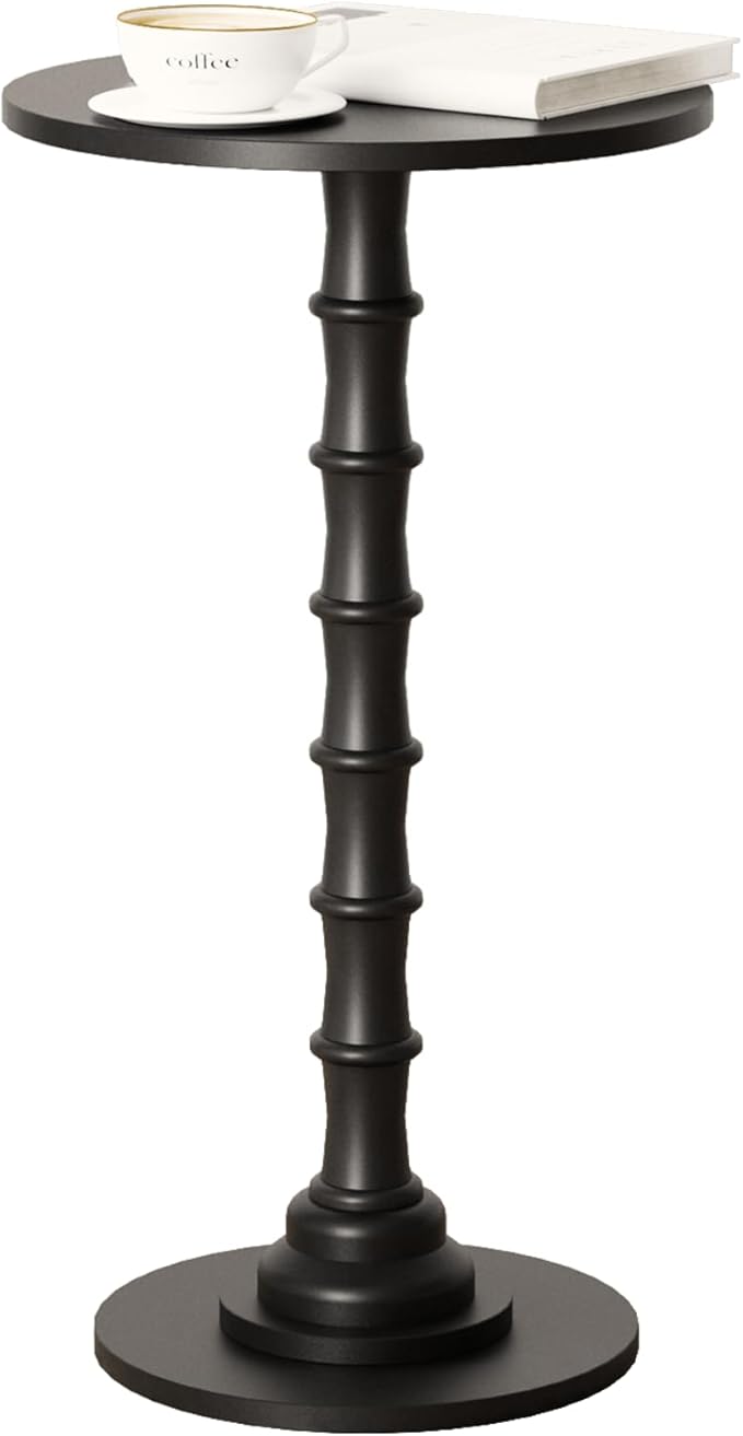 Round Side Table, Modern Drink Table for Small Spaces, Small End Table with Solid Wood Leg for Living Room, Bedroom, Corners, and Office (Black)